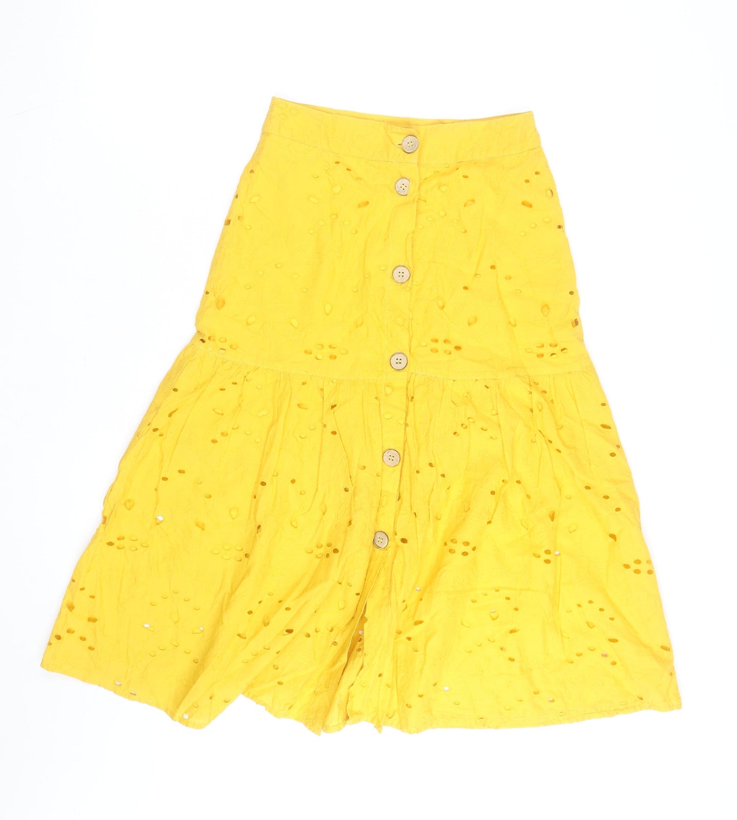 alk Casual Women's Yellow A-Line Cotton Button Skirt Size 8