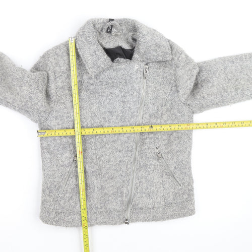 H&M Divided Women’s Grey Wool Biker Jacket Size 10 Lined Zip Style