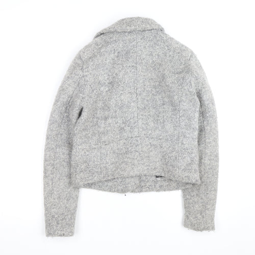 H&M Divided Women’s Grey Wool Biker Jacket Size 10 Lined Zip Style