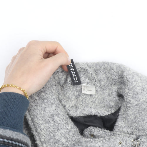H&M Divided Women’s Grey Wool Biker Jacket Size 10 Lined Zip Style