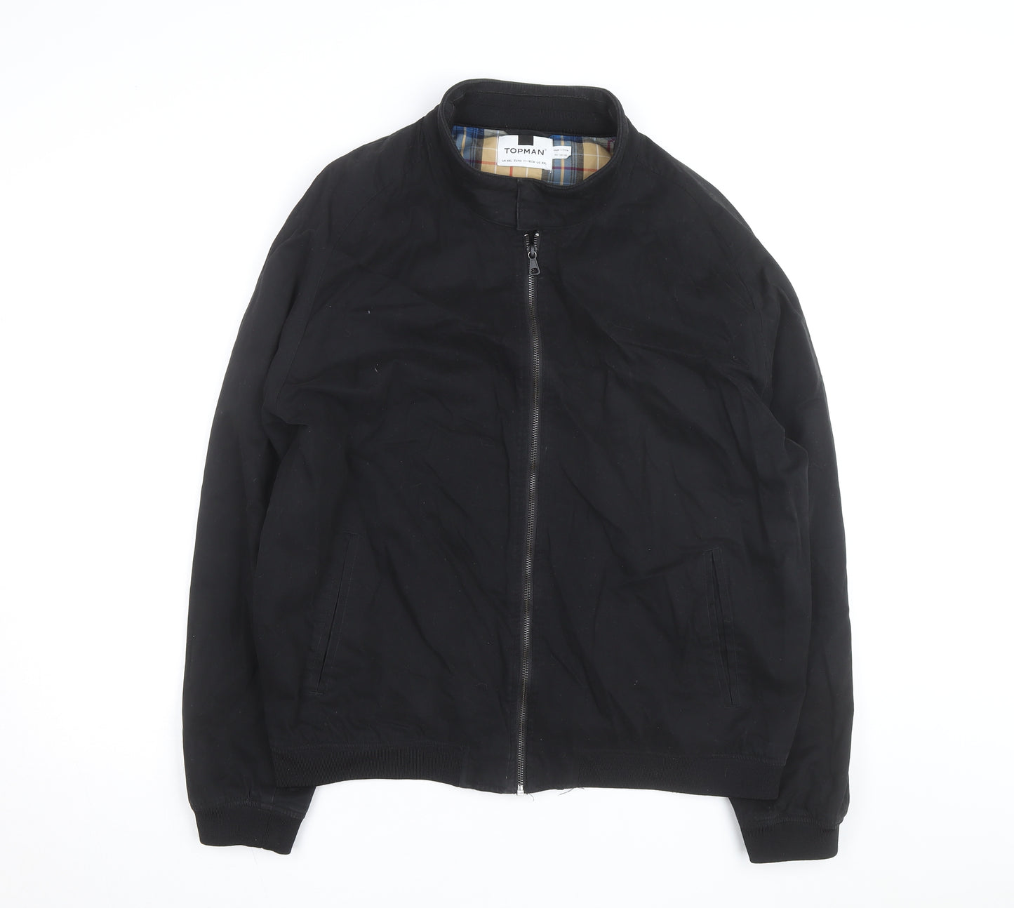 Topman Men's Black Bomber Jacket 2XL Cotton Blend Stand-Up Collar