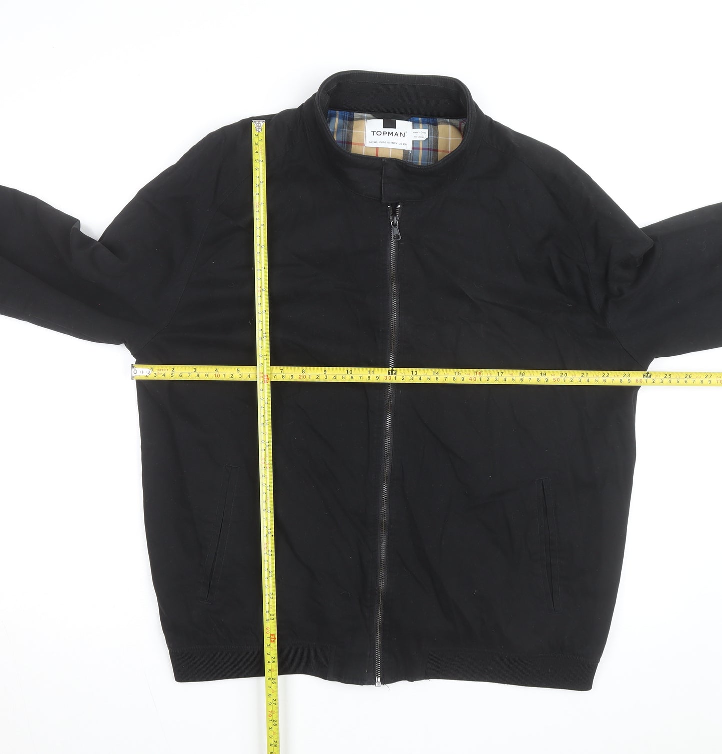 Topman Men's Black Bomber Jacket 2XL Cotton Blend Stand-Up Collar
