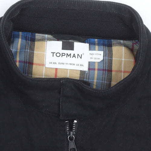 Topman Men's Black Bomber Jacket 2XL Cotton Blend Stand-Up Collar