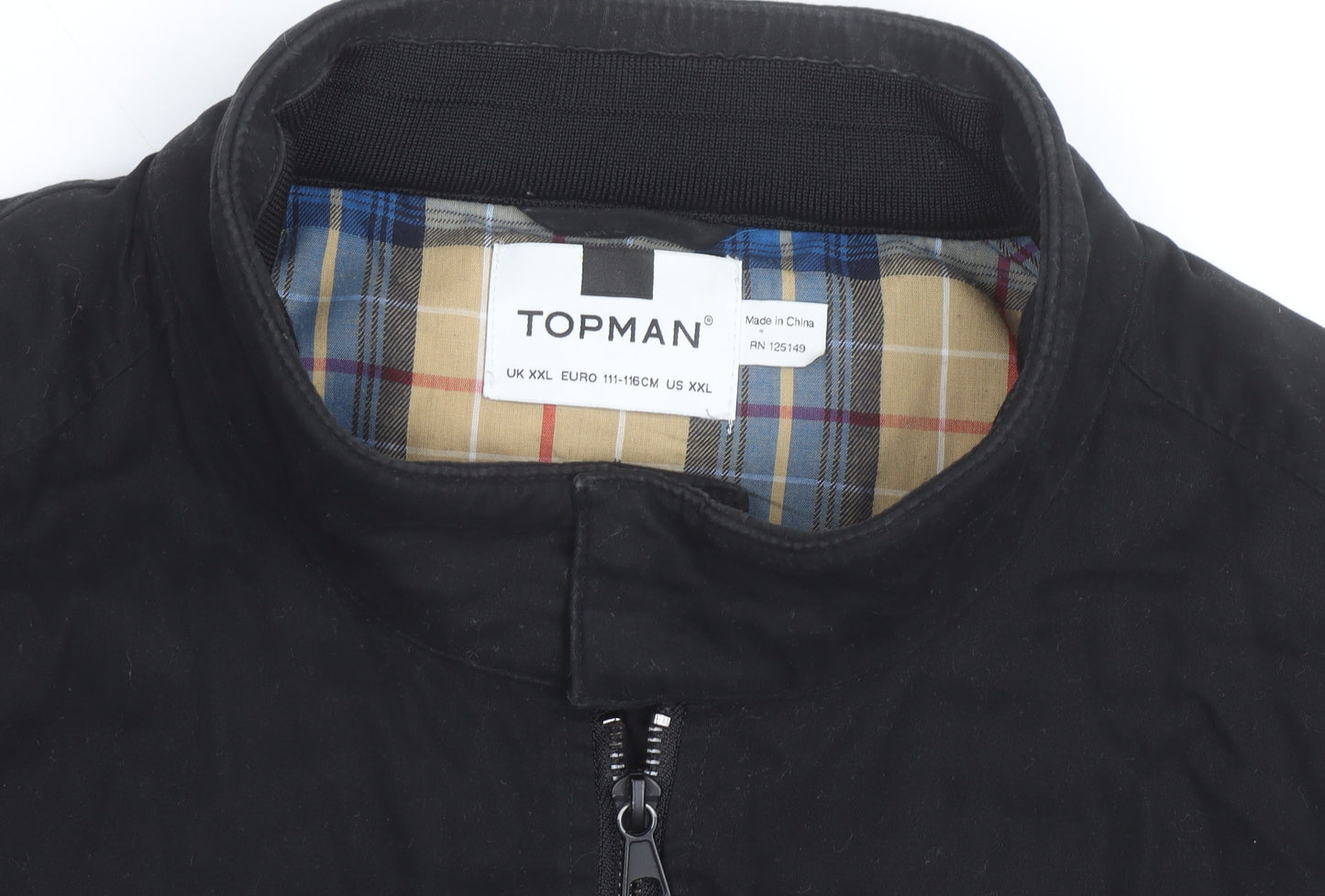Topman Men's Black Bomber Jacket 2XL Cotton Blend Stand-Up Collar