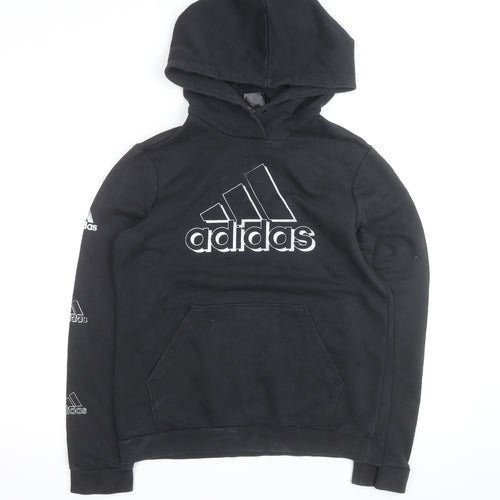 Adidas Boys Black Pullover Hoodie Medium 12-14 Years AEROREADY Logo Sweatshirt