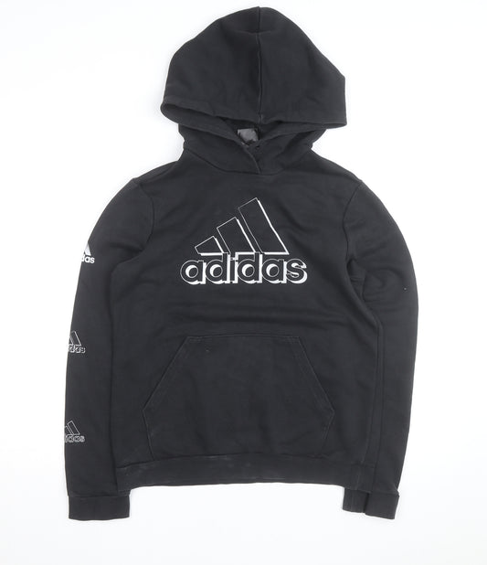 Adidas Boys Black Pullover Hoodie Medium 12-14 Years AEROREADY Logo Sweatshirt