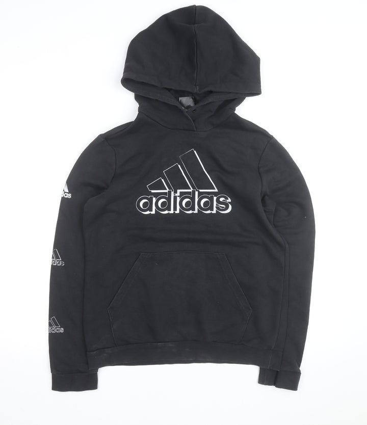 Adidas Boys Black Pullover Hoodie Medium 12-14 Years AEROREADY Logo Sweatshirt