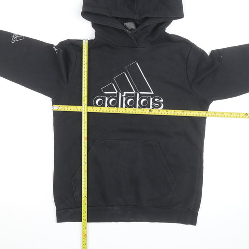 Adidas Boys Black Pullover Hoodie Medium 12-14 Years AEROREADY Logo Sweatshirt