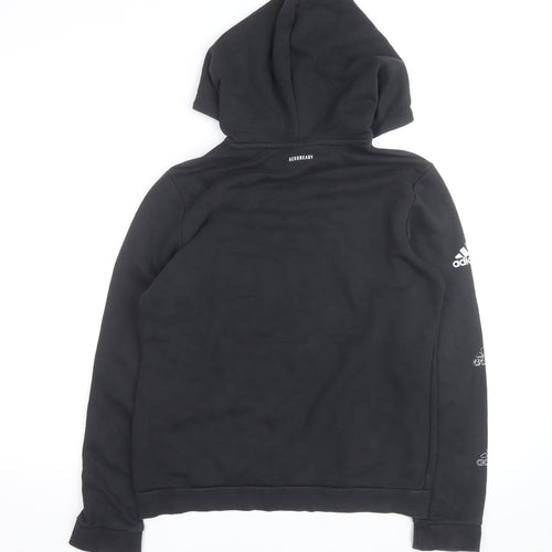 Adidas Boys Black Pullover Hoodie Medium 12-14 Years AEROREADY Logo Sweatshirt
