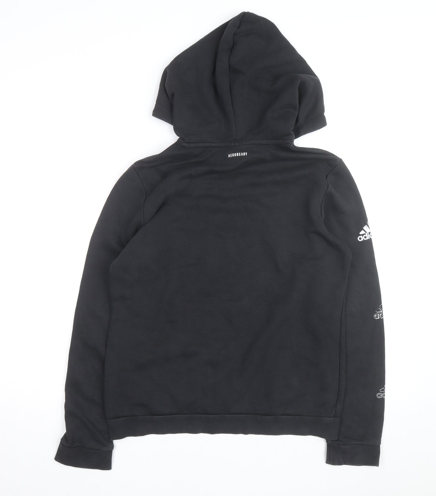 Adidas Boys Black Pullover Hoodie Medium 12-14 Years AEROREADY Logo Sweatshirt