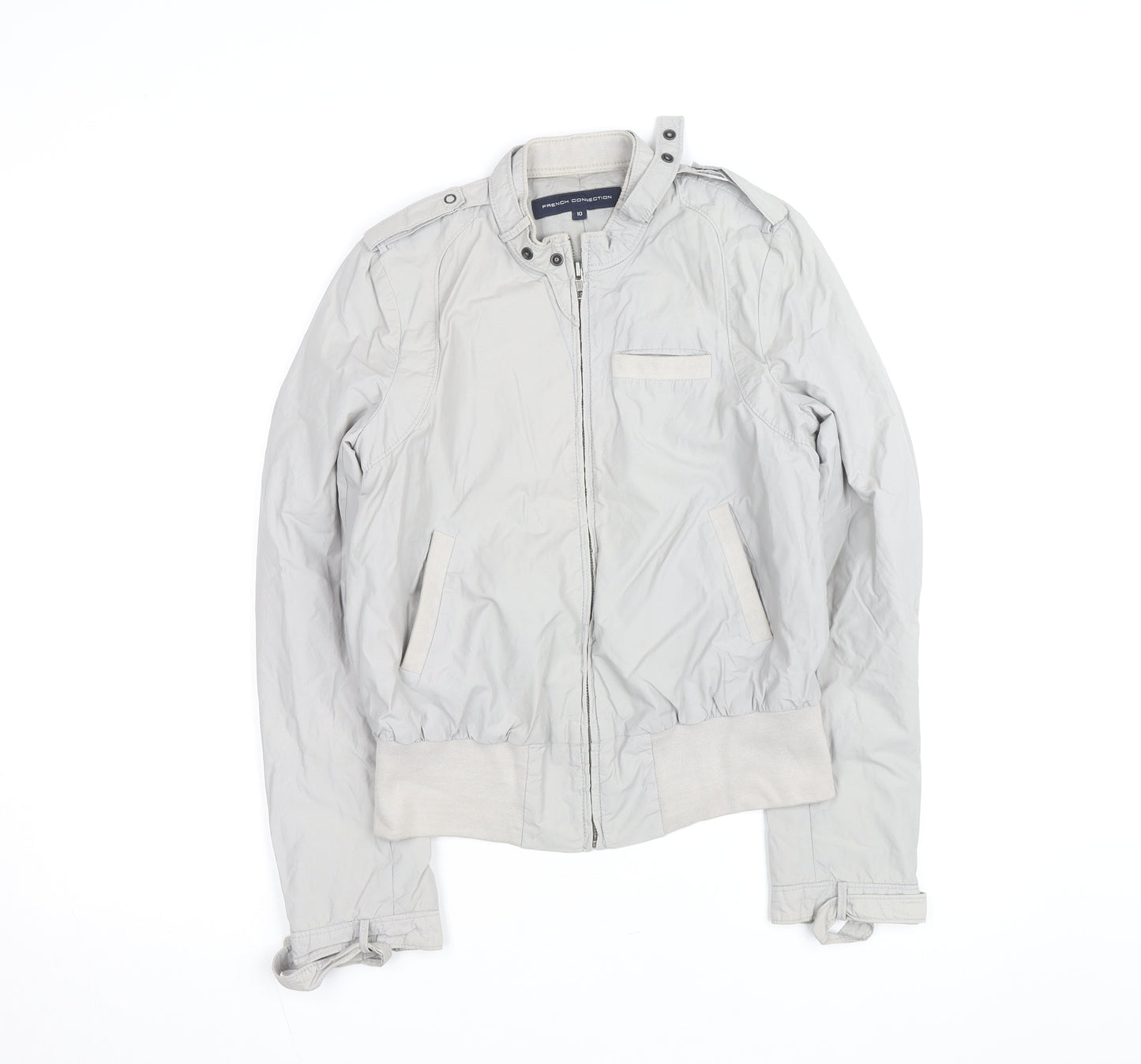 French Connection Women’s Grey Bomber Jacket Size 10 Cotton Blend
