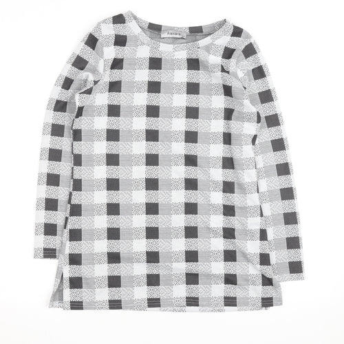 Alexara Women's Grey Check Long Sleeve Tunic Blouse Size S