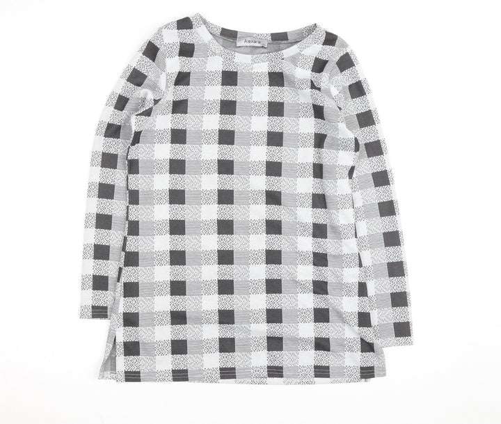 Alexara Women's Grey Check Long Sleeve Tunic Blouse Size S