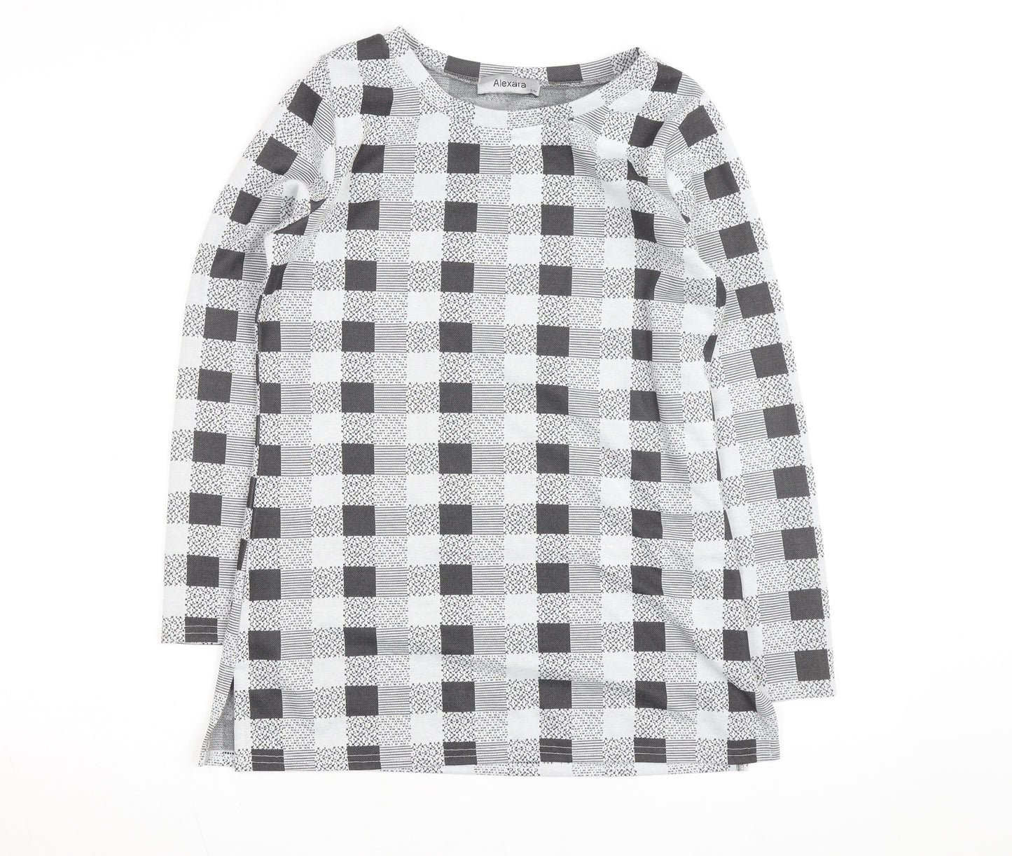 Alexara Women's Grey Check Long Sleeve Tunic Blouse Size S