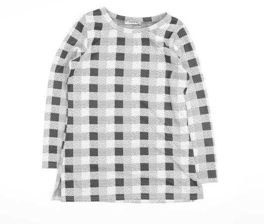 Alexara Women's Grey Check Long Sleeve Tunic Blouse Size S