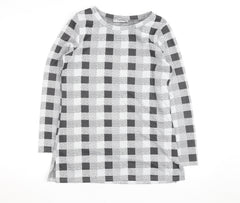 Alexara Women's Grey Check Long Sleeve Tunic Blouse Size S
