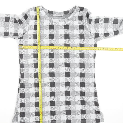 Alexara Women's Grey Check Long Sleeve Tunic Blouse Size S