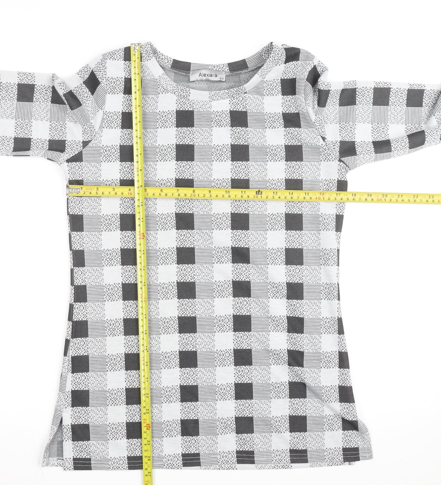 Alexara Women's Grey Check Long Sleeve Tunic Blouse Size S