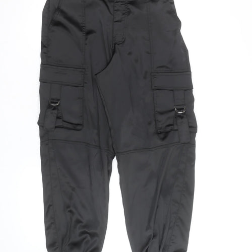 River Island Women's Black Cargo Trousers Size 10 Satin Utility Style