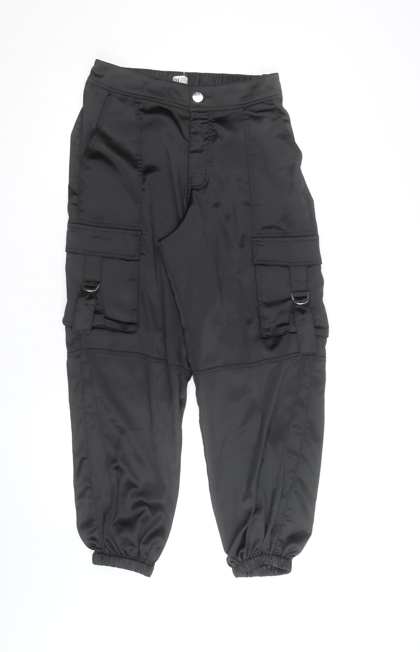 River Island Women's Black Cargo Trousers Size 10 Satin Utility Style