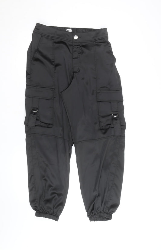 River Island Women's Black Cargo Trousers Size 10 Satin Utility Style
