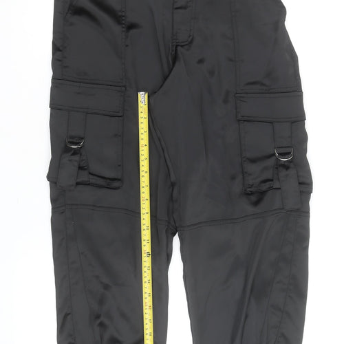 River Island Women's Black Cargo Trousers Size 10 Satin Utility Style