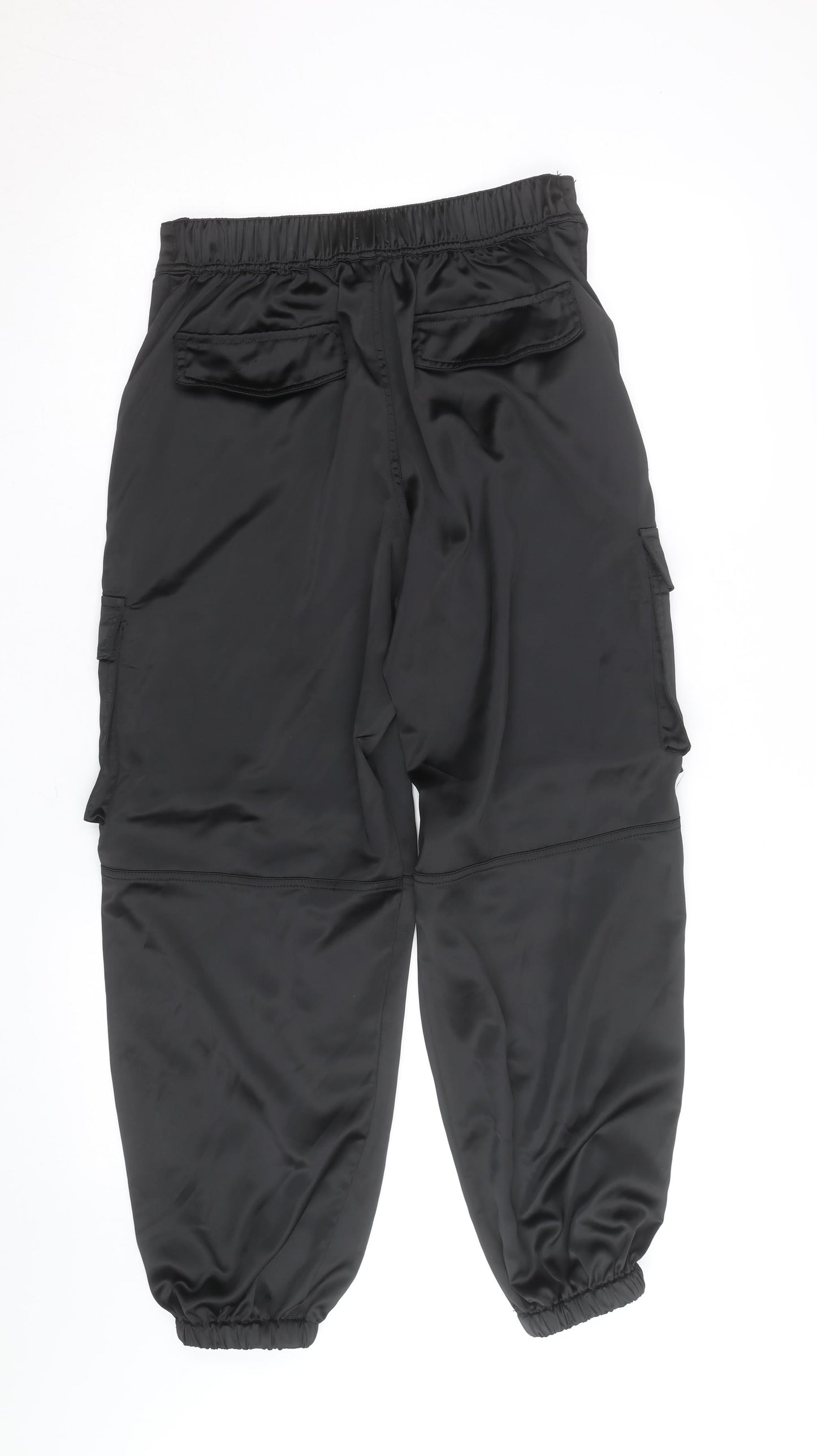 River Island Women's Black Cargo Trousers Size 10 Satin Utility Style