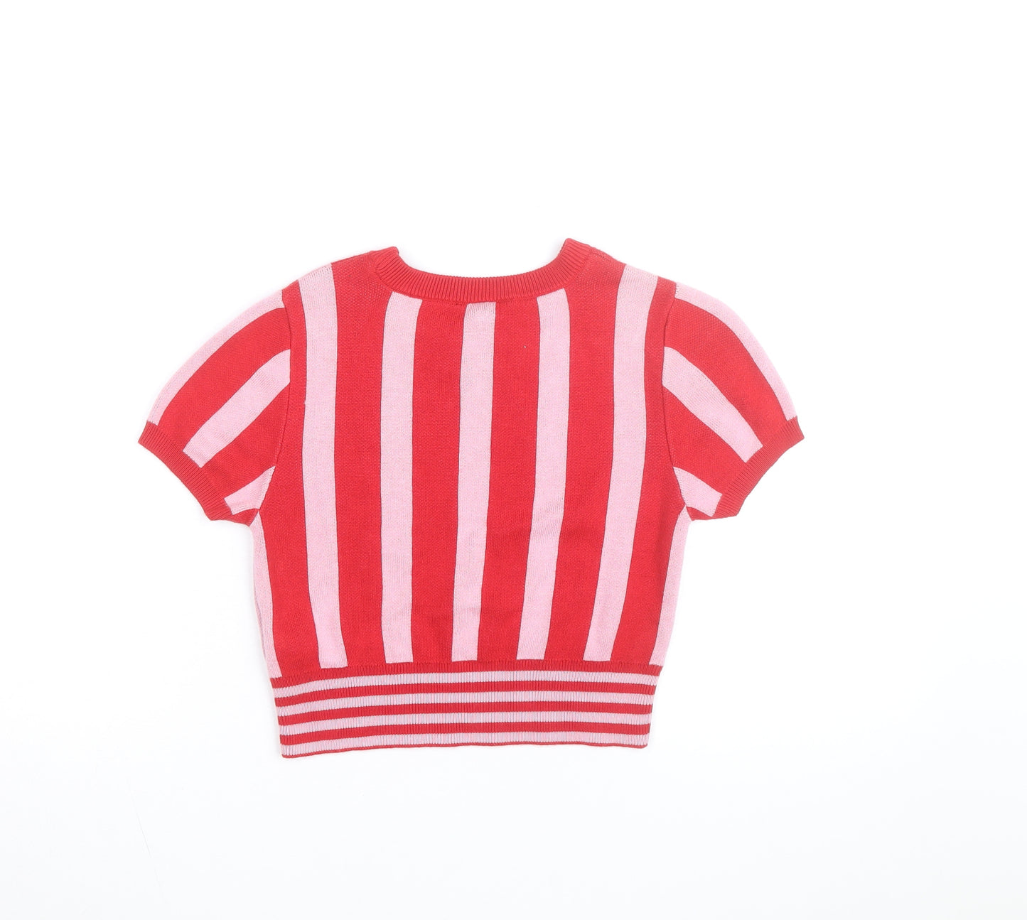 Topshop Women Red Pink Striped Cotton Short Sleeve Jumper UK 10