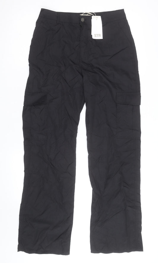 STR Women's Black Cargo Trousers M Regular Fit Cotton Blend