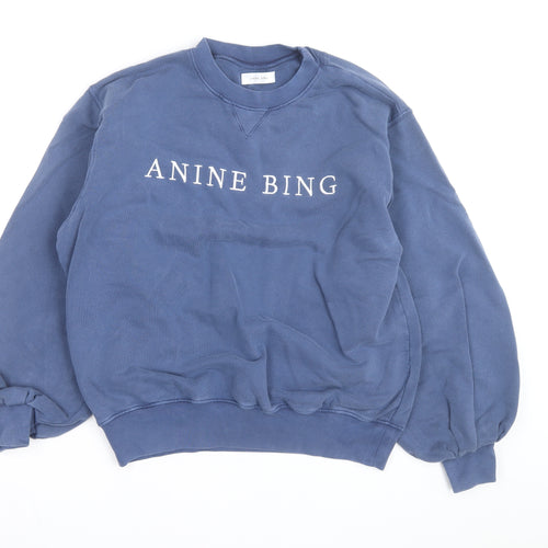 Anine Bing Womens Blue Cotton Crew Neck Pullover Sweatshirt M