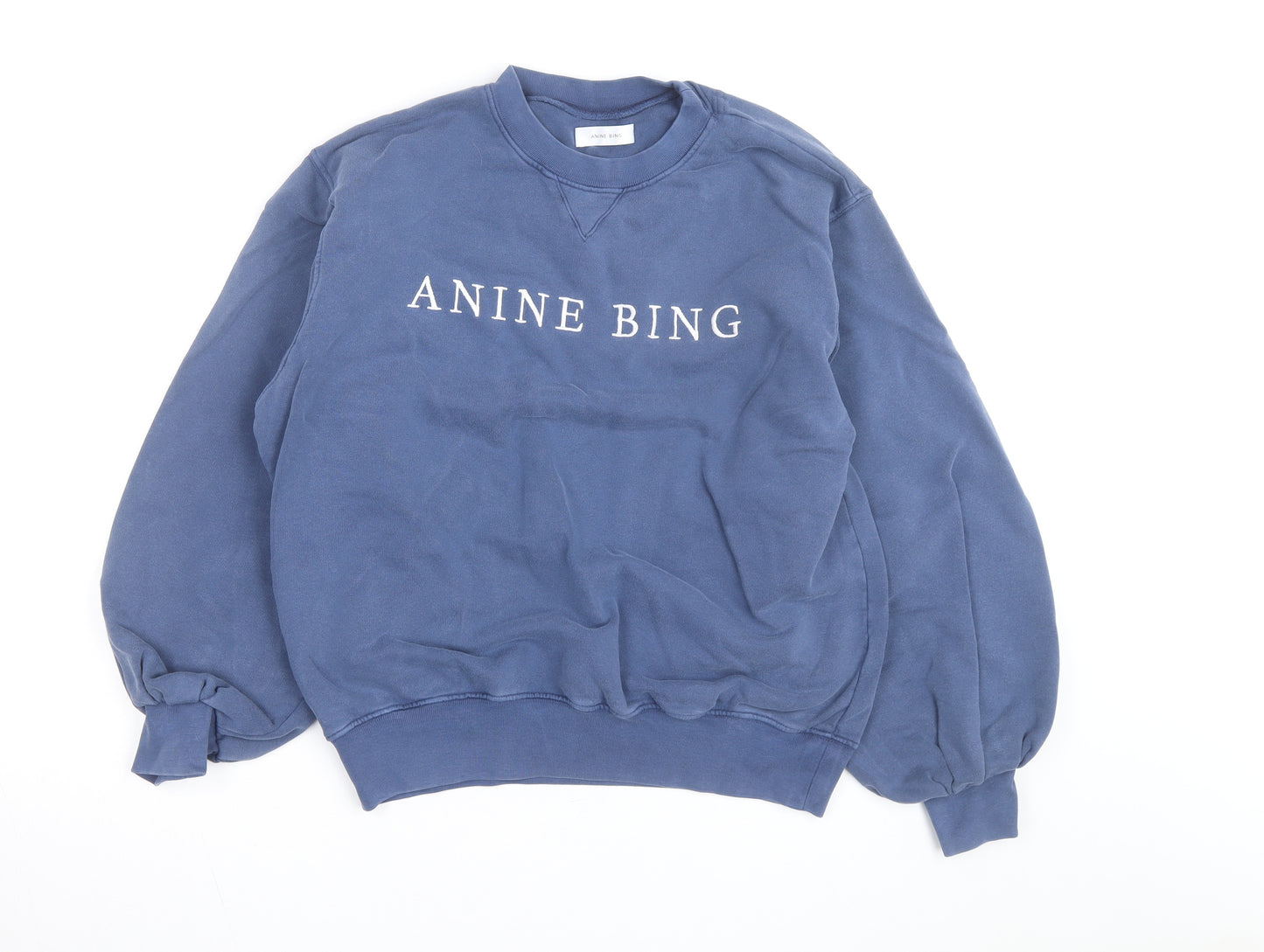 Anine Bing Womens Blue Cotton Crew Neck Pullover Sweatshirt M