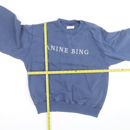 Anine Bing Womens Blue Cotton Crew Neck Pullover Sweatshirt M
