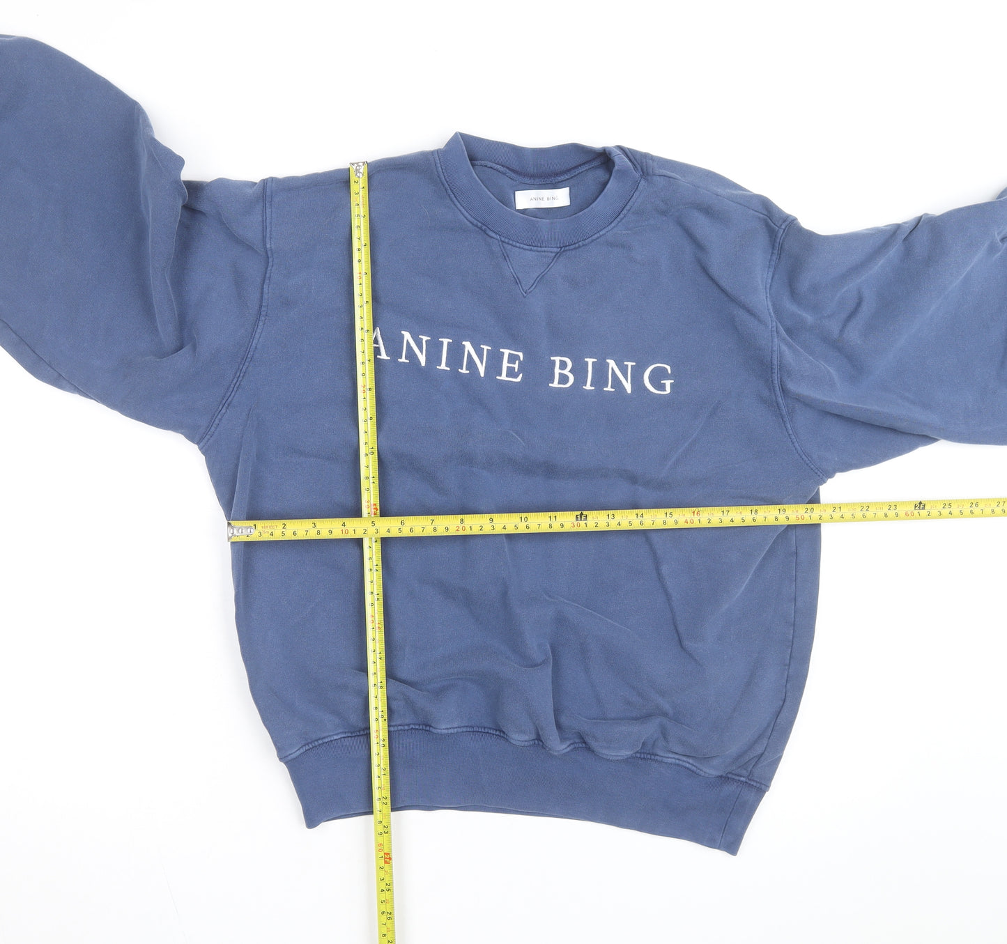 Anine Bing Womens Blue Cotton Crew Neck Pullover Sweatshirt M
