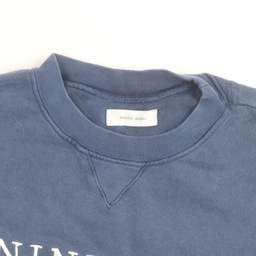 Anine Bing Womens Blue Cotton Crew Neck Pullover Sweatshirt M
