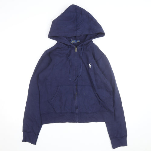 Ralph Lauren Girls Blue Full Zip Hoodie Size L Cotton Blend Logo Hooded Sweatshirt