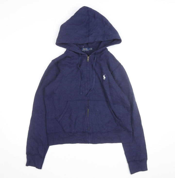Ralph Lauren Girls Blue Full Zip Hoodie Size L Cotton Blend Logo Hooded Sweatshirt