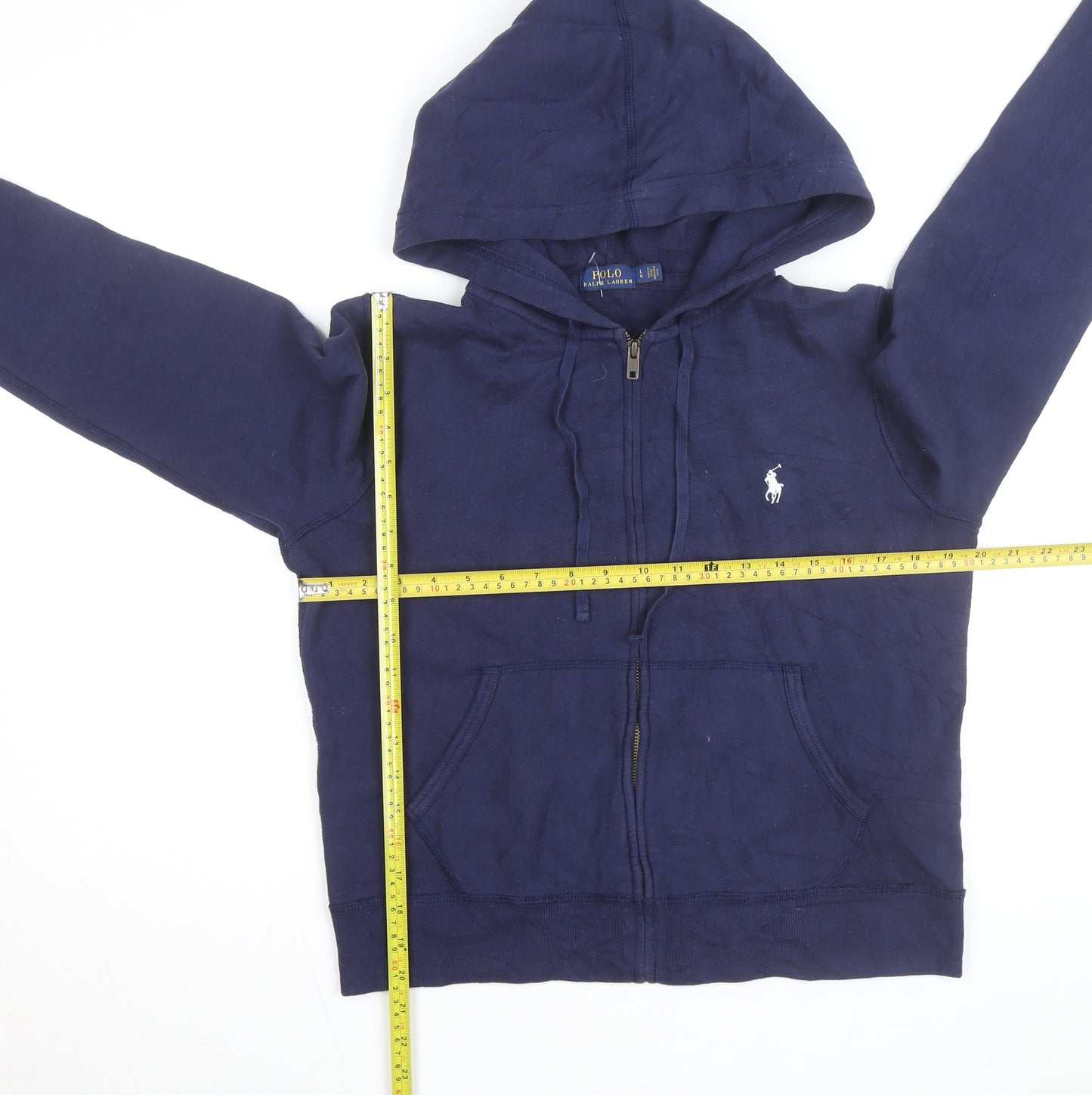 Ralph Lauren Girls Blue Full Zip Hoodie Size L Cotton Blend Logo Hooded Sweatshirt