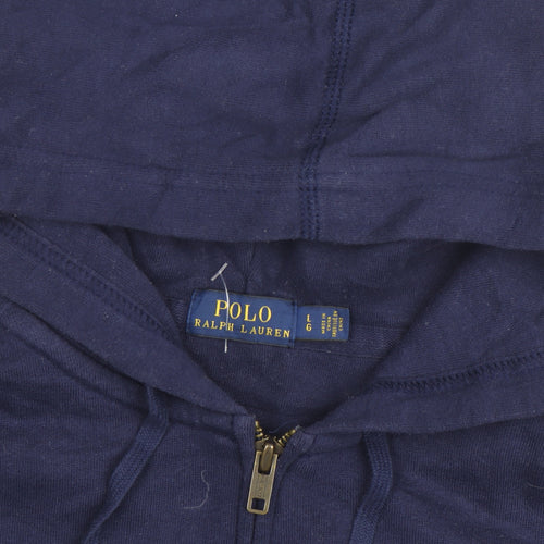 Ralph Lauren Girls Blue Full Zip Hoodie Size L Cotton Blend Logo Hooded Sweatshirt