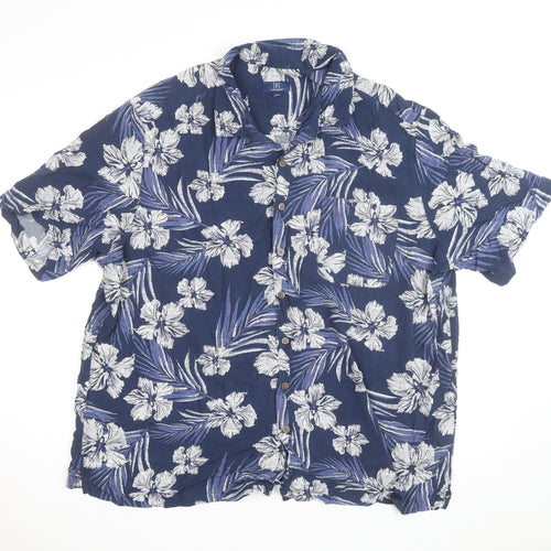 George Men’s Blue Floral Hawaiian Cotton Short Sleeve 2XL Shirt