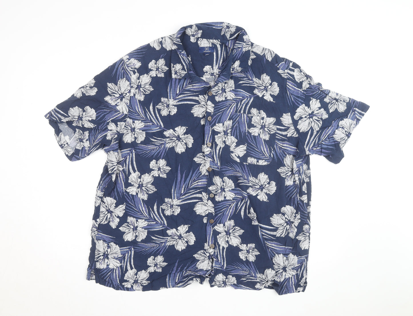 George Men’s Blue Floral Hawaiian Cotton Short Sleeve 2XL Shirt