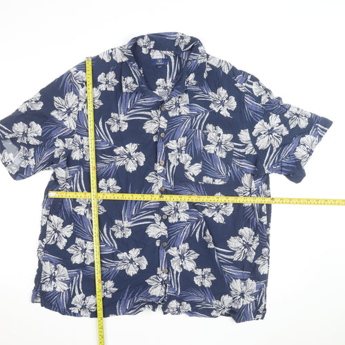 George Men’s Blue Floral Hawaiian Cotton Short Sleeve 2XL Shirt