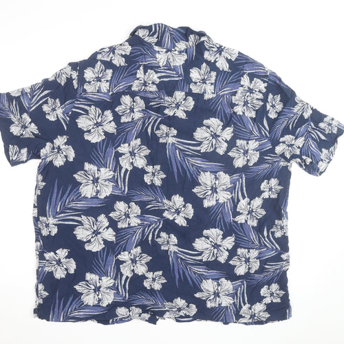 George Men’s Blue Floral Hawaiian Cotton Short Sleeve 2XL Shirt