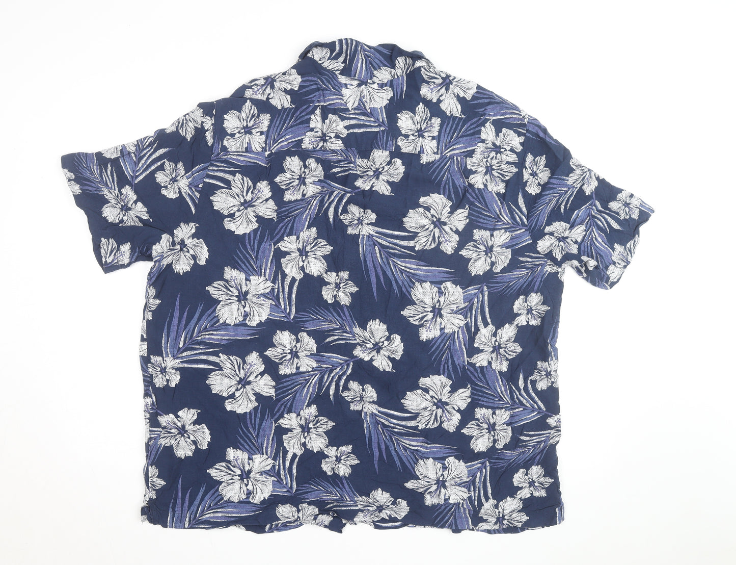 George Men’s Blue Floral Hawaiian Cotton Short Sleeve 2XL Shirt