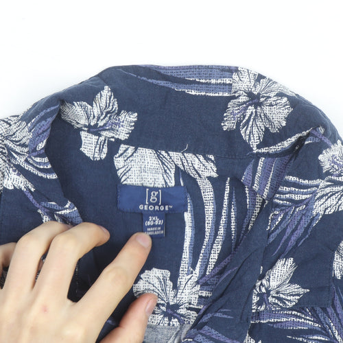 George Men’s Blue Floral Hawaiian Cotton Short Sleeve 2XL Shirt