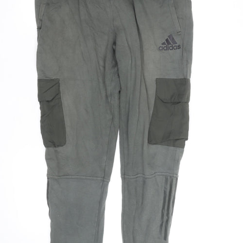 Adidas Men’s Grey Jogger Trousers Size M Regular Fit Fleece Activewear