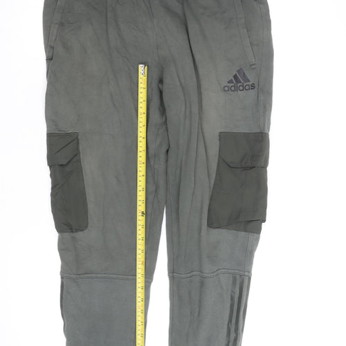 Adidas Men’s Grey Jogger Trousers Size M Regular Fit Fleece Activewear