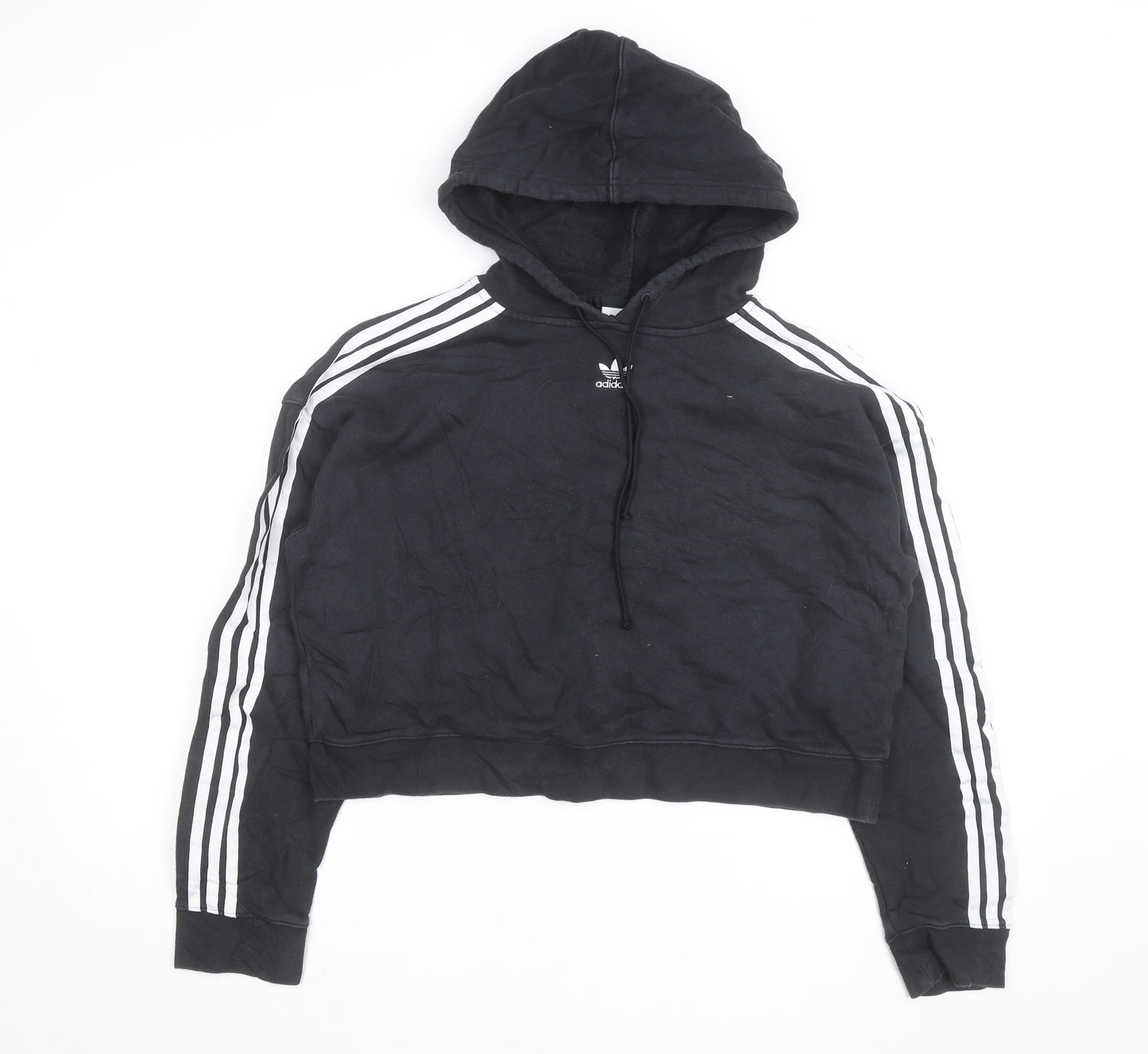 Adidas Women’s Black Cropped Hoodie Size 14 Logo Hooded Pullover