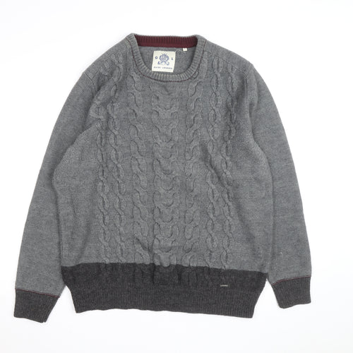 Guide London Men's Grey 3XL Cable-Knit Wool Blend Jumper