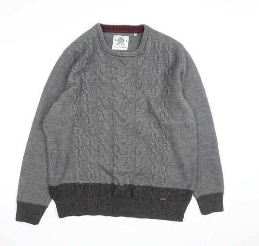 Guide London Men's Grey 3XL Cable-Knit Wool Blend Jumper
