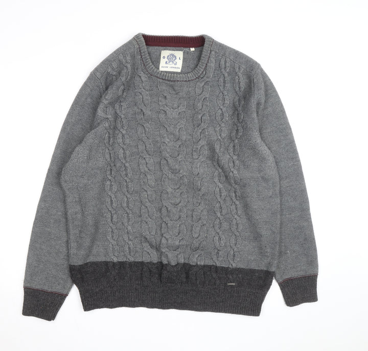 Guide London Men's Grey 3XL Cable-Knit Wool Blend Jumper